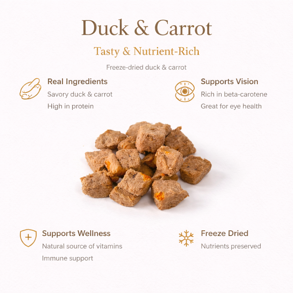 duck carrot freeze dried treats for cats and dogs supports heart health and daily wellness pawpure